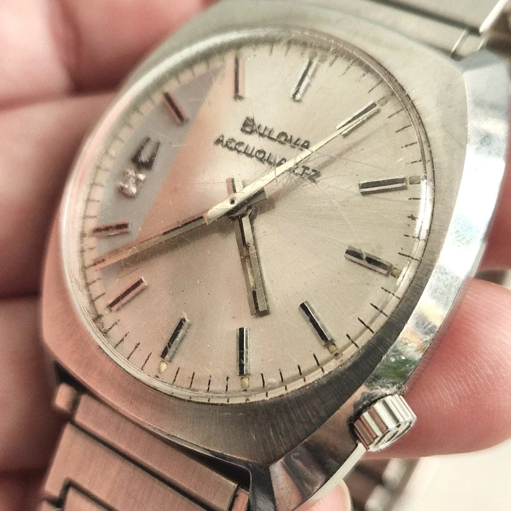 Vintage Bulova Accutron Accuquartz Stainless Steel‎ Diamond 218 Watch FOR PARTS